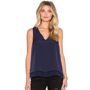 NWT 1. STATE Sleeveless Navy Split Back Double Layer Tank Top Flowy Blouse 0
